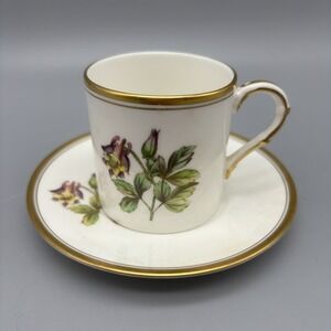 Royal Worcester Columbine Bone China Demitasse Cup‎ Set England Hand Painted